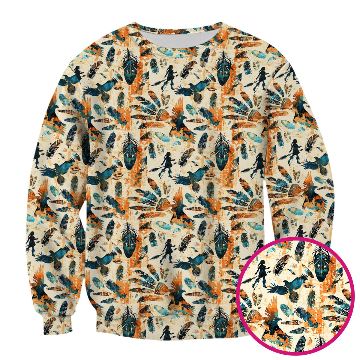 Feather Birds Tribal Nurse Scrub Top