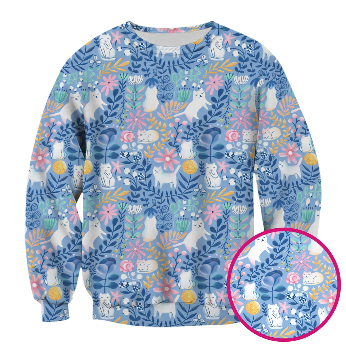 Whimsical Cat Floral Nurse Scrub Top