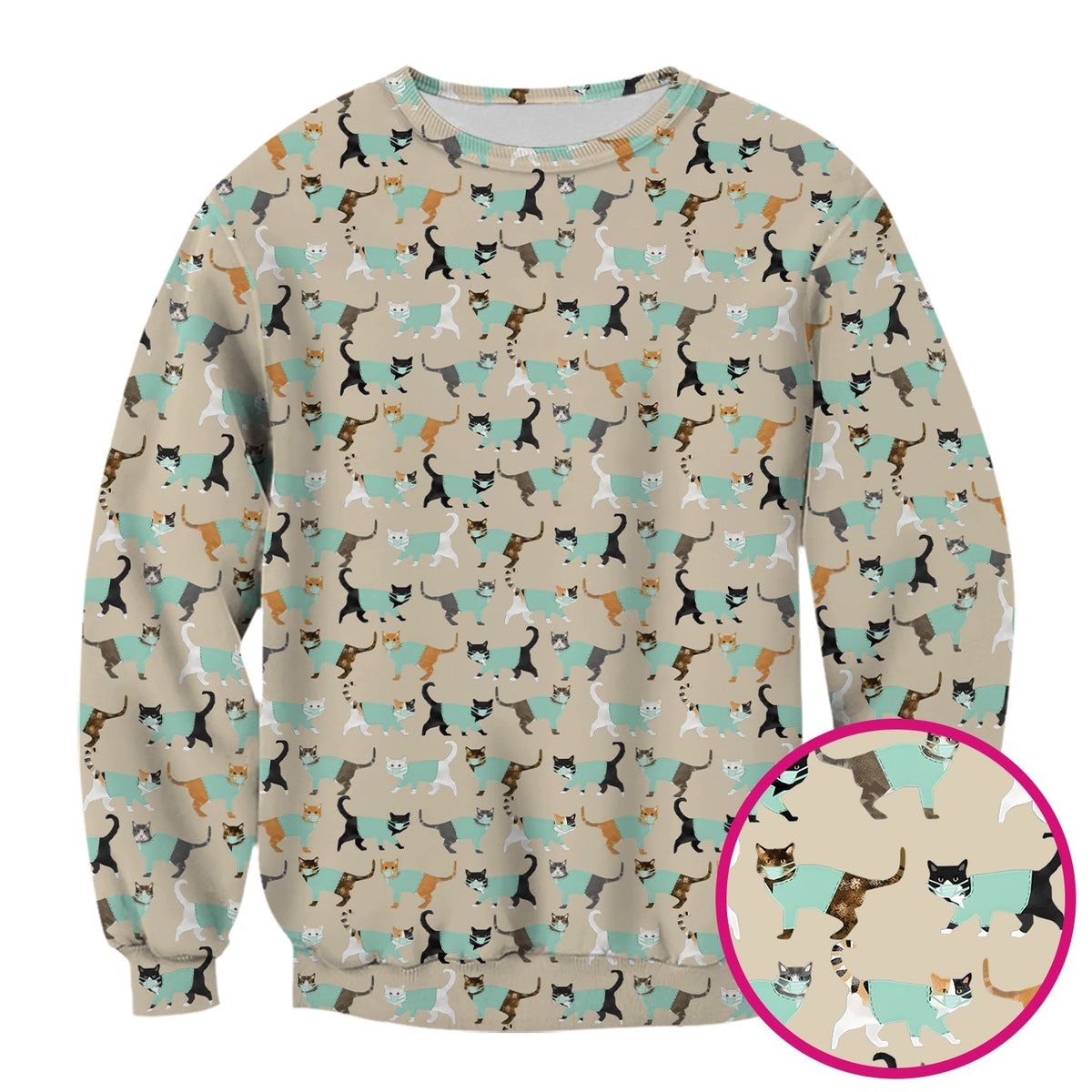 Playful Cat Nurse All Over Print Scrub Top, Comfortable Scrubs for Nurses