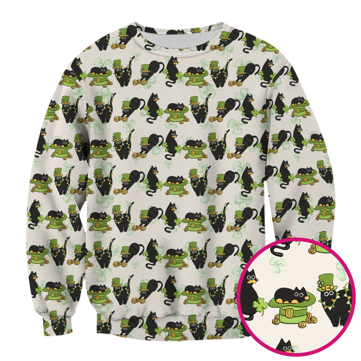 St Patrick Black Cat Clover Nurse Scrub Top