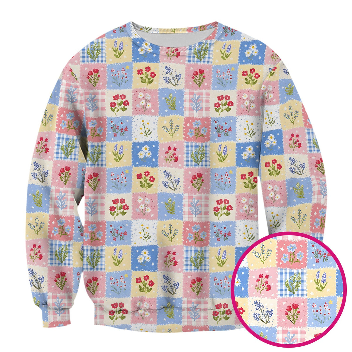 Pastel Patchwork Wildflower Garden Nurse Scrub Top