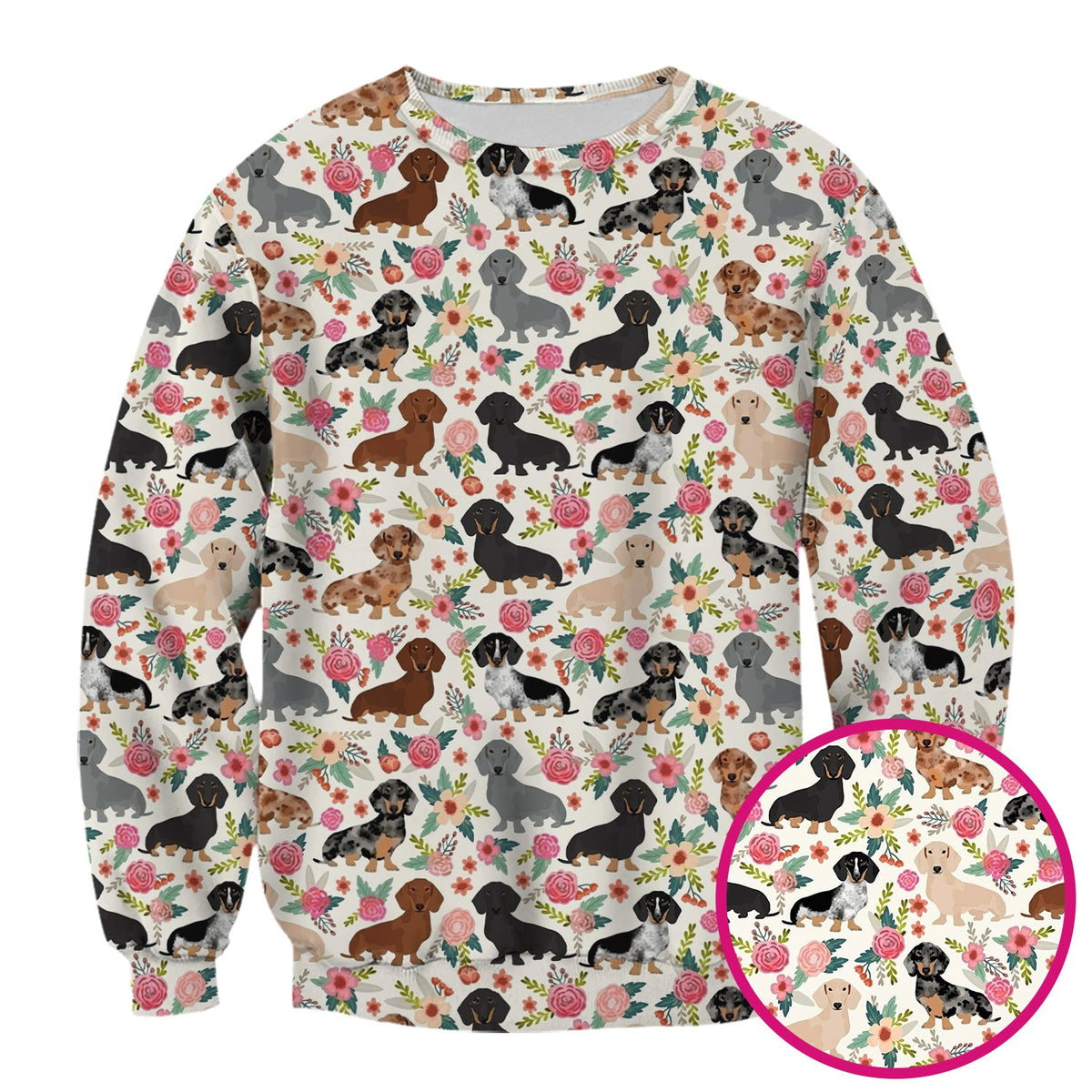 Adorable Dachshund Floral Pattern Scrub Top, Comfortable Scrubs For Nurses