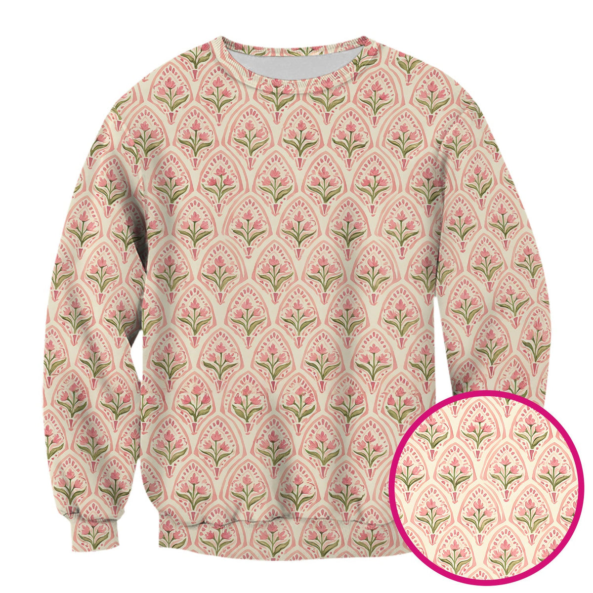 Pink Tulip Floral Arch Nurse Scrub Top