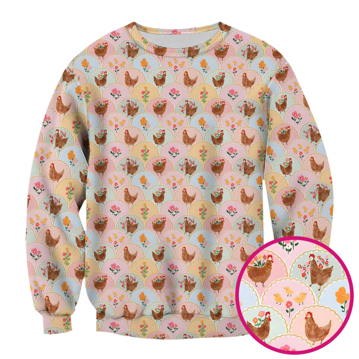 Pastel Chicken Floral Nurse Scrub Top