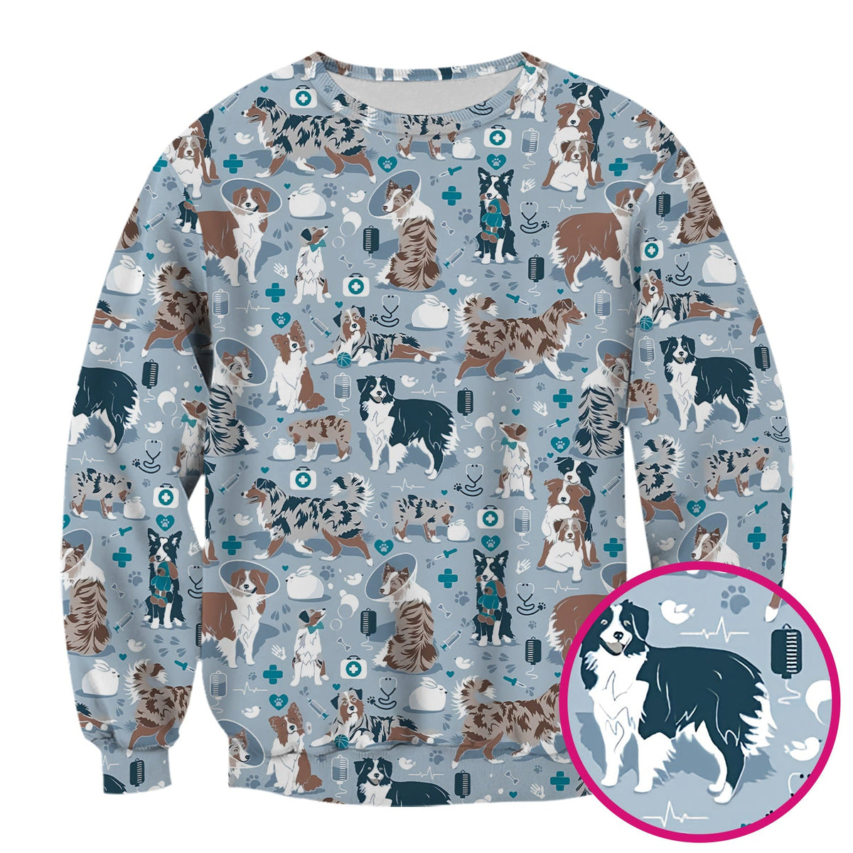 Cute Dog Pattern Veterinary Scrub Top, Breathable Fabrics Nursing Uniform