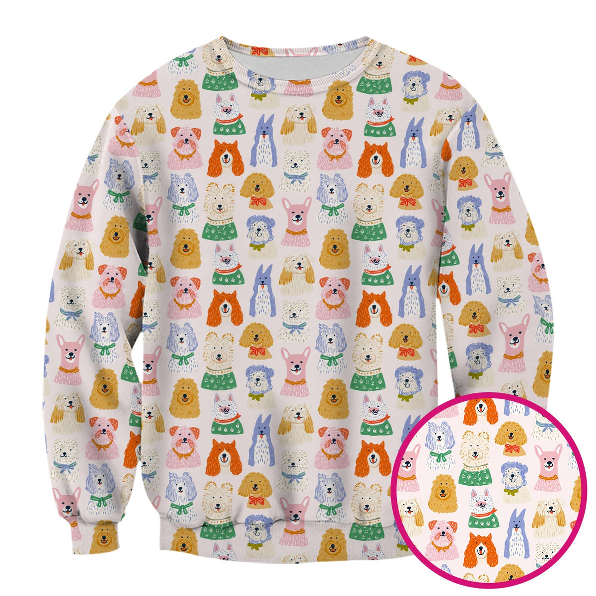 Colorful Dog Faces Cartoon Nurse Scrub Top