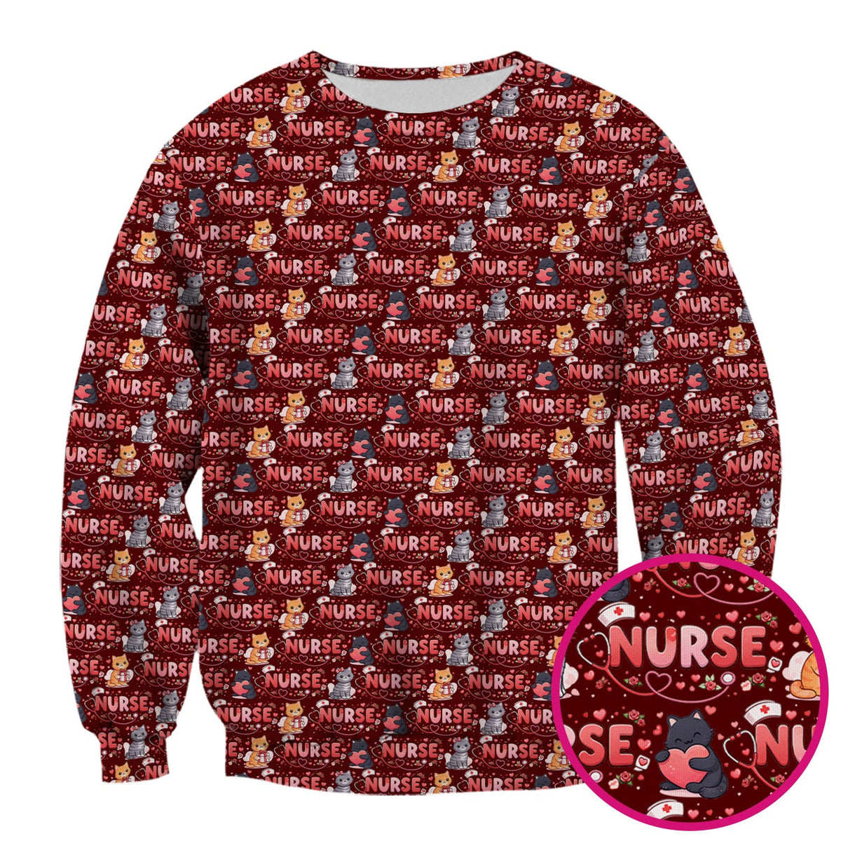 Cat Heart Nurse Scrub Top - Valentines Day Gift