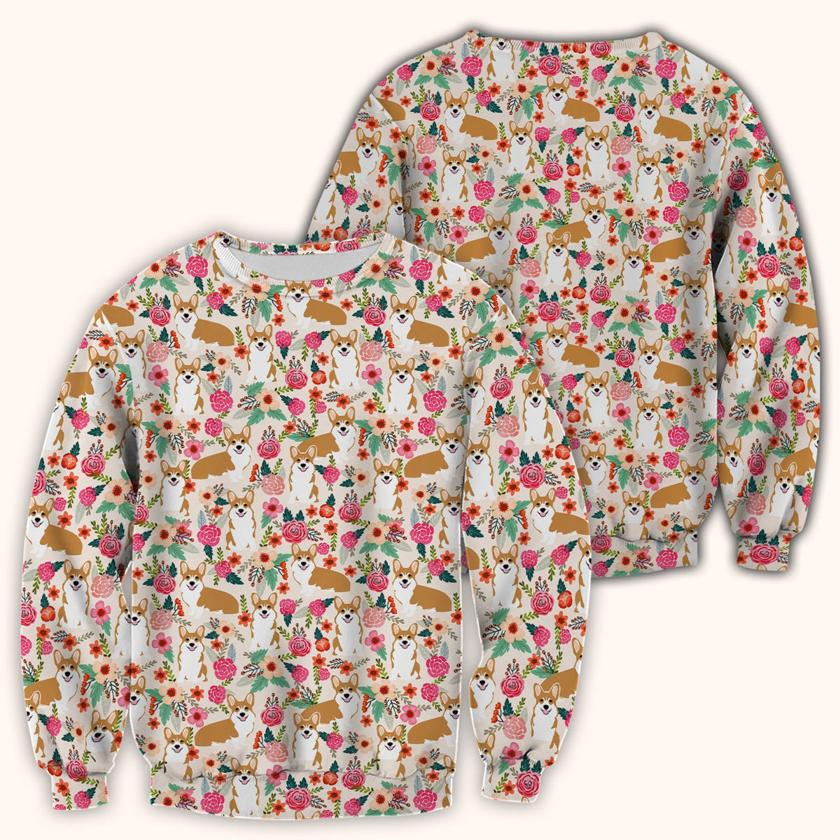 Corgi Floral Garden Nurse Scrub Top