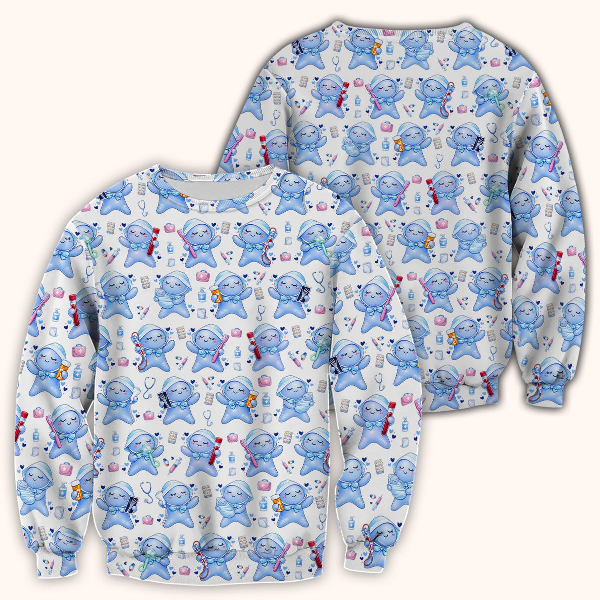 Dental Tooth Character Nurse Scrub Top