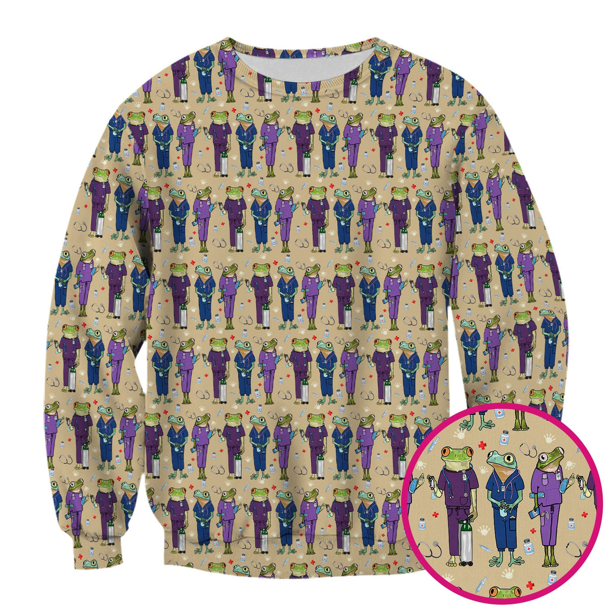 Frog Print Nurse Scrub Top