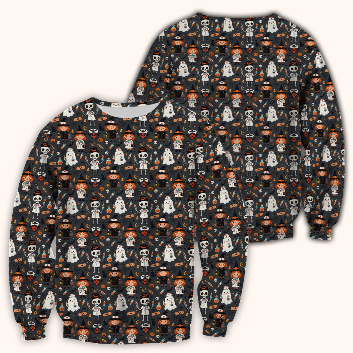 Witch Skeleton Nurse Scrub Top - Halloween Gift