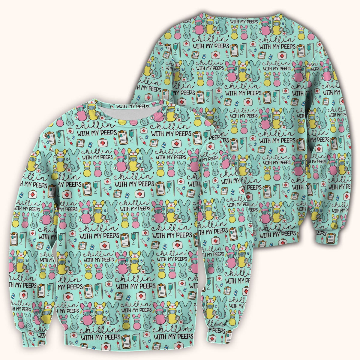 Bunny Nurse Chillin With My Peeps Scrub Top - Easter Gift