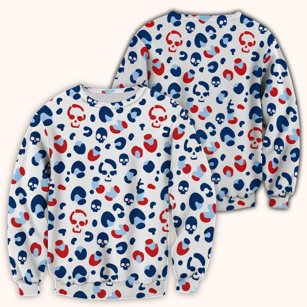 Red Blue Skull Leopard Nurse Scrub Top