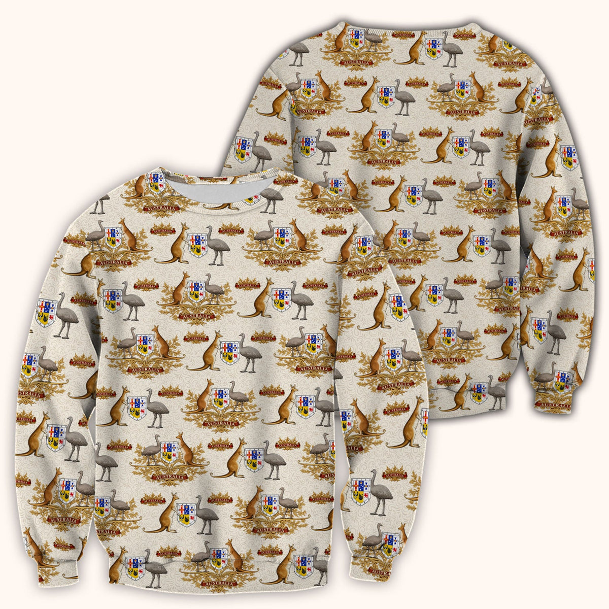 Australian Kangaroo Emu Crest Pattern Scrub Top, Comfortable Scrubs for Nurses
