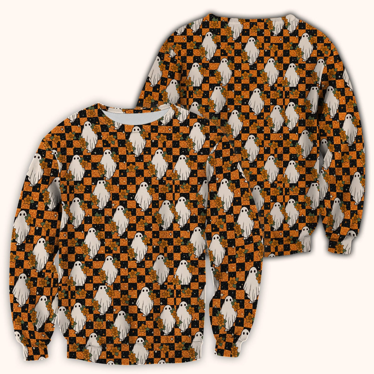 Spooky Ghost Checkerboard Nurse Scrub Top
