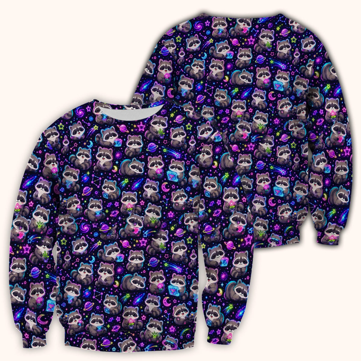 Neon Galaxy Raccoon Space Nurse Scrub Top