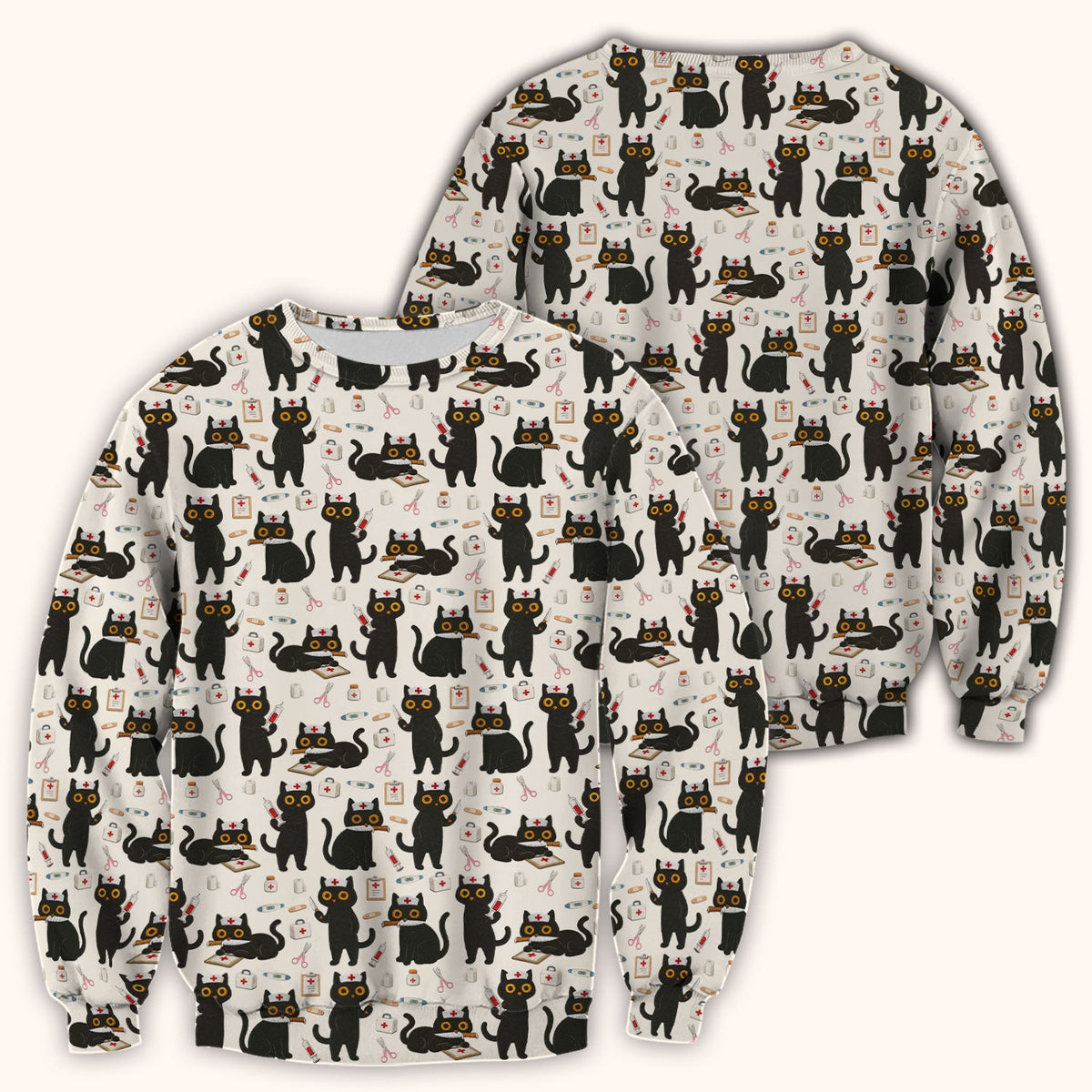 Cute Black Cat Nurse Scrub Top