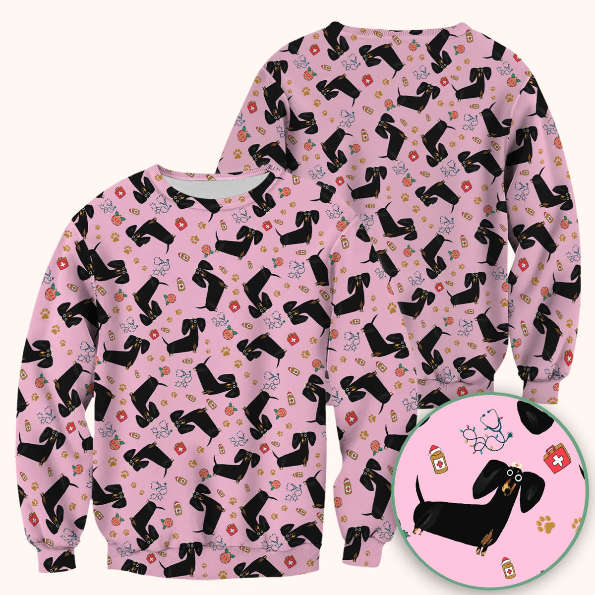 Black Dachshund Nurse Scrub Top - Gift For Dog Lover