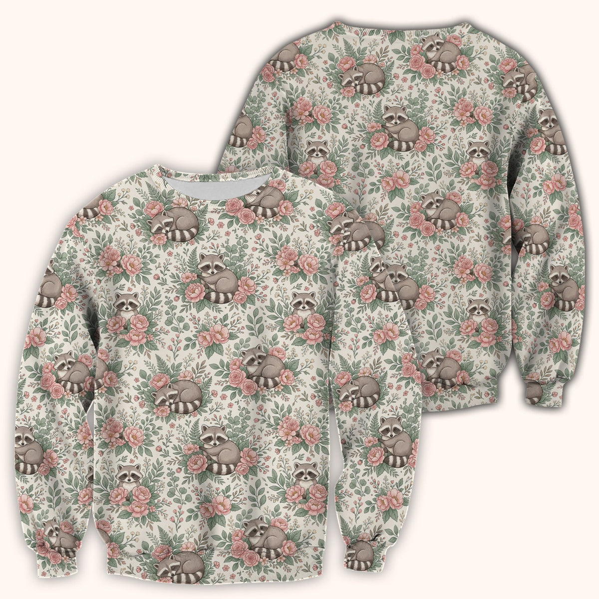 Sleeping Raccoon Rose Garden Nurse Scrub Top