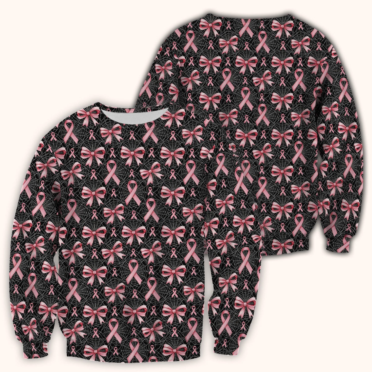 Pink Ribbon Pattern Nurse Scrub Top