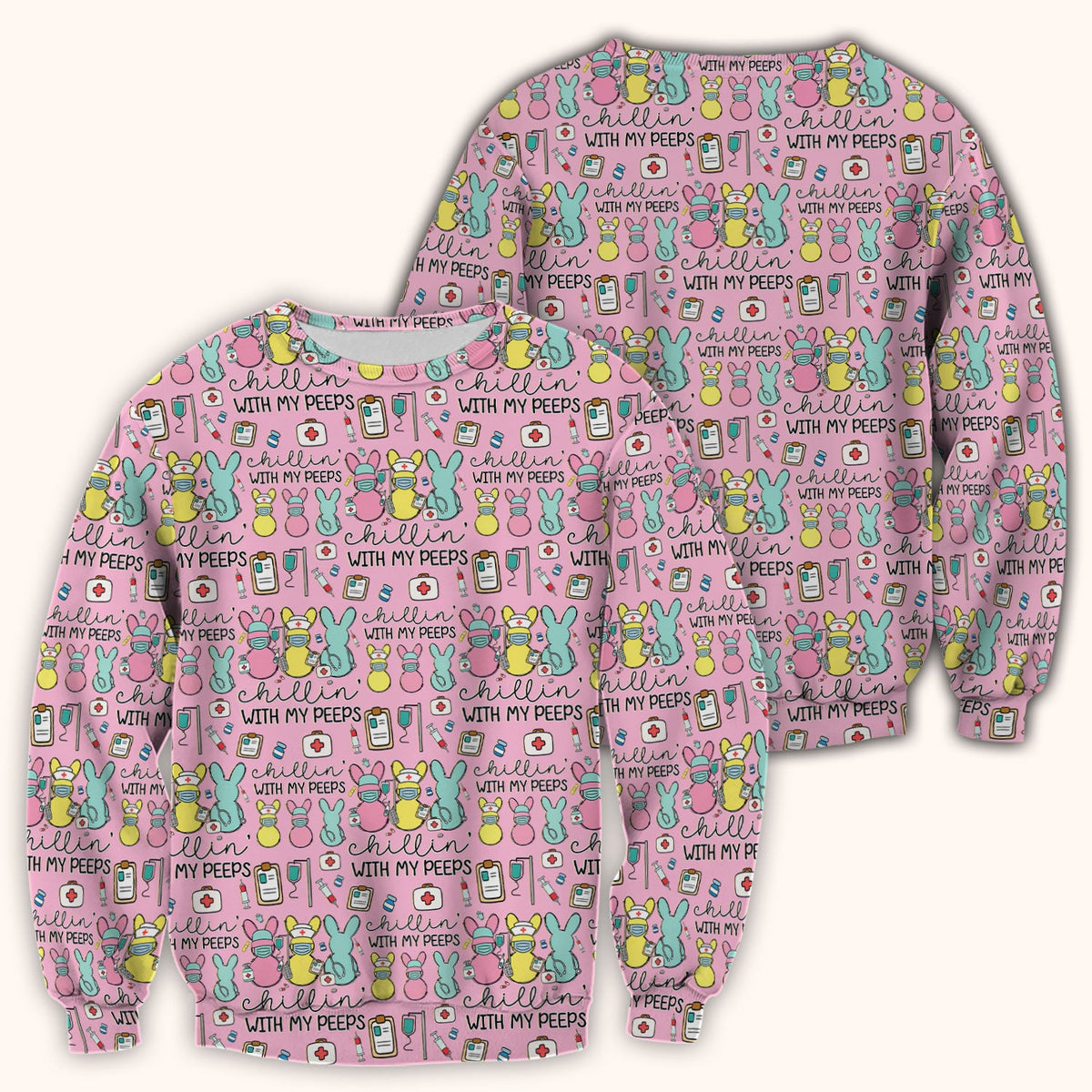 Bunny Nurse Chillin With My Peeps Scrub Top - Easter Gift