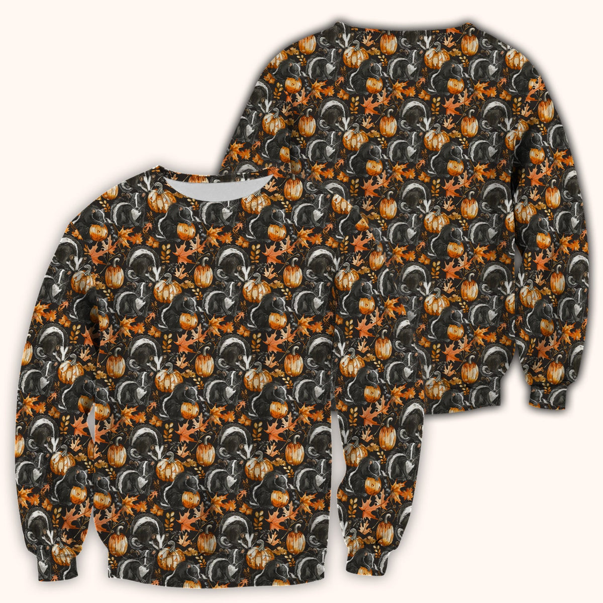Skunk Pumpkin Autumn Leaves Nurse Scrub Top