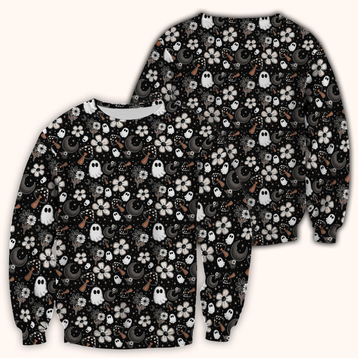 Floral Mushroom Ghost Nurse Scrub Top