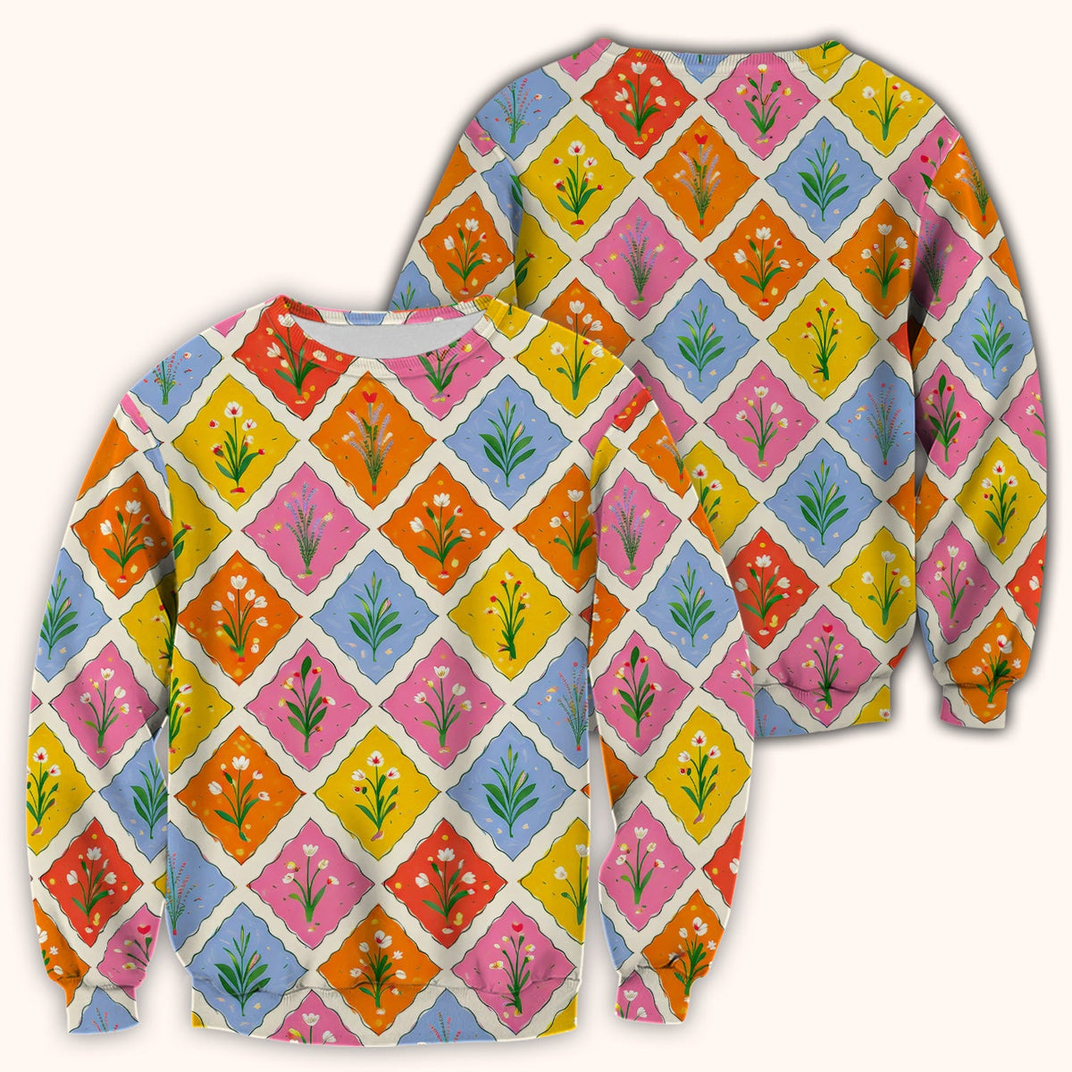 Colorful Floral Tile Nurse Scrub Top