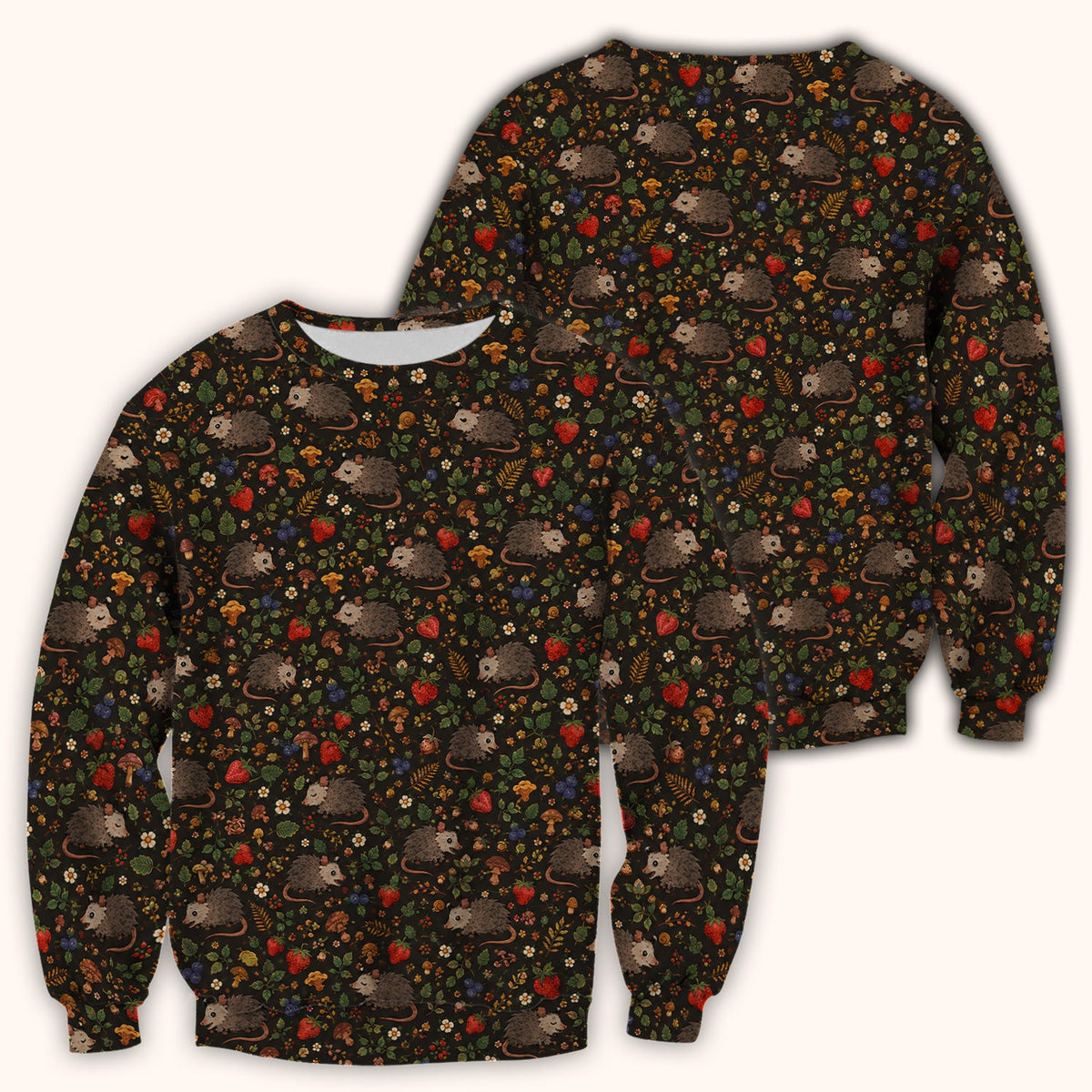 Woodland Opossum Berry Mushroom Nurse Scrub Top