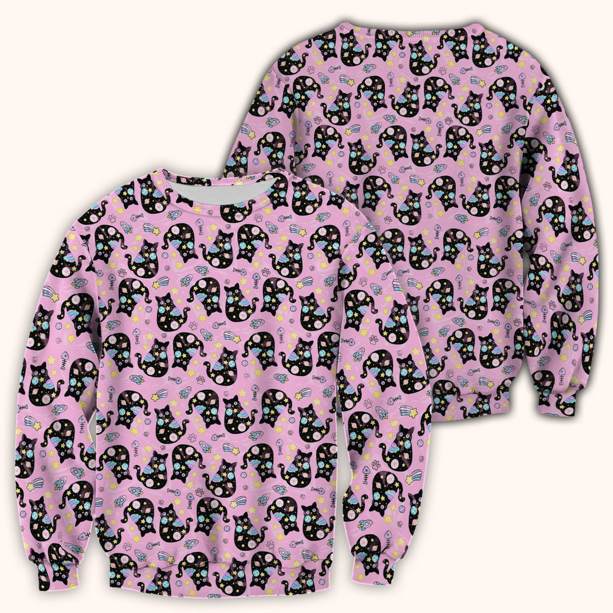 Galaxy Black Cat Space Nurse Scrub Top