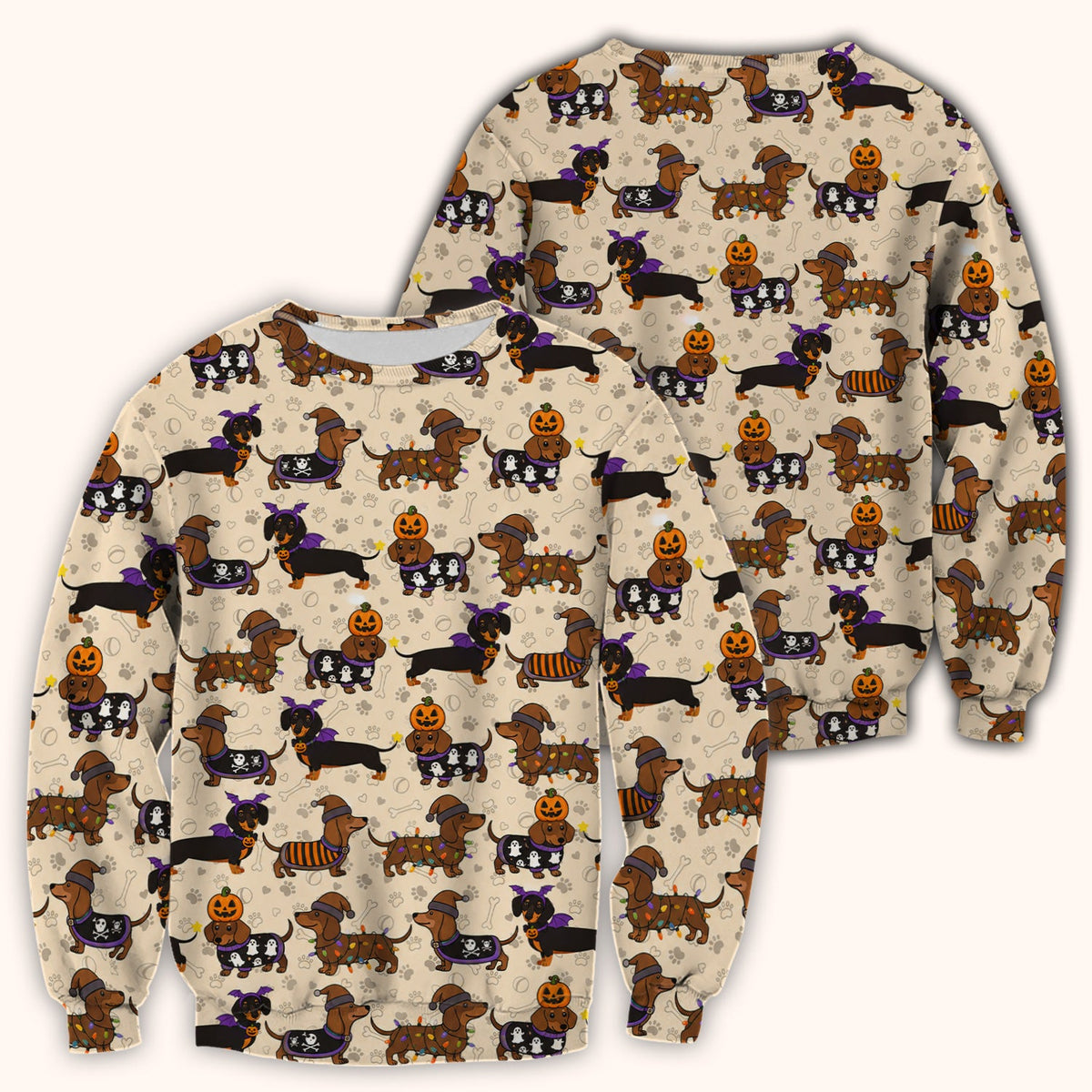 Dachshund Pumpkin Ghost Nurse Scrub Top - Halloween Gift