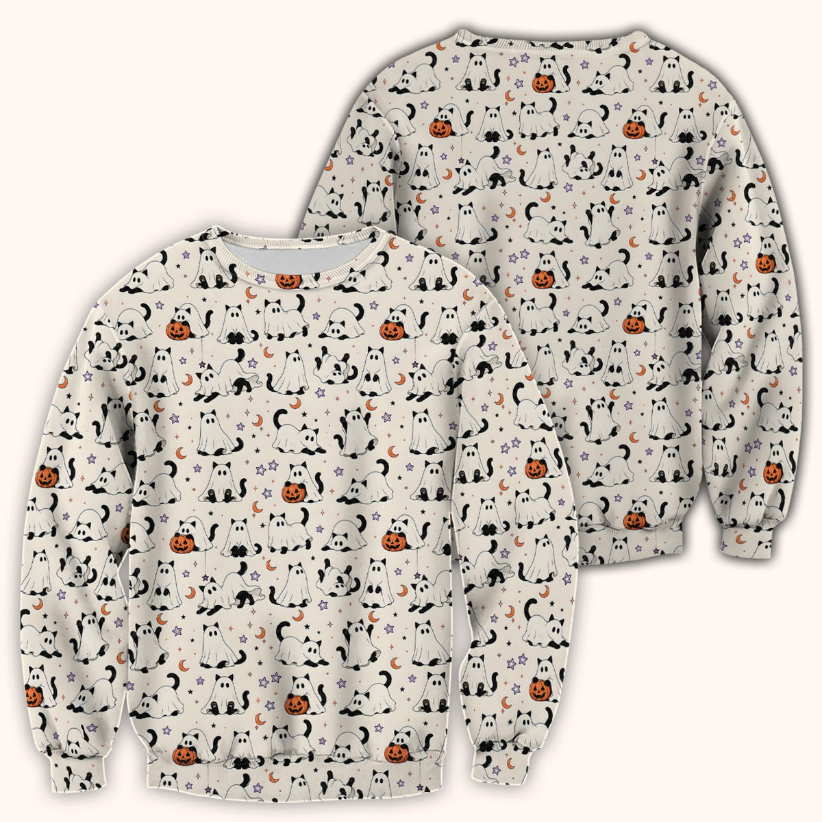 Ghost Cats Pumpkins Nurse Scrub Top - Halloween Gift
