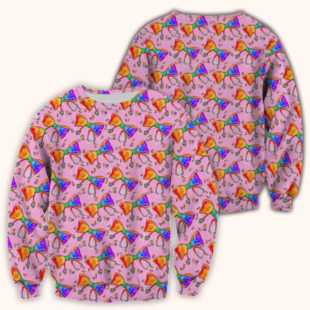 Colorful Rainbow Bow Stethoscope Nurse Scrub Top