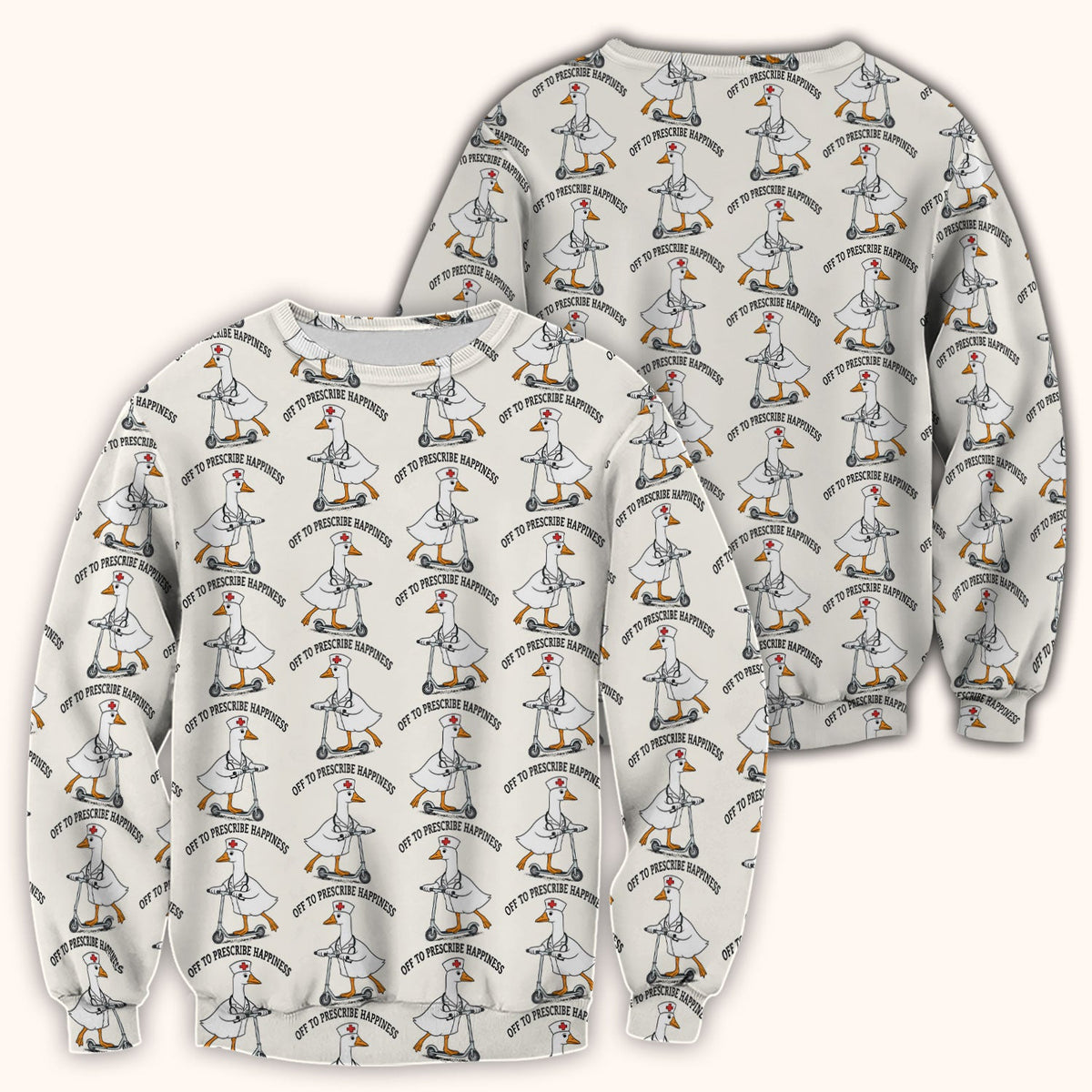 Nurse Goose Scooter Print Scrub Top, Breathable Fabrics Nursing Uniform