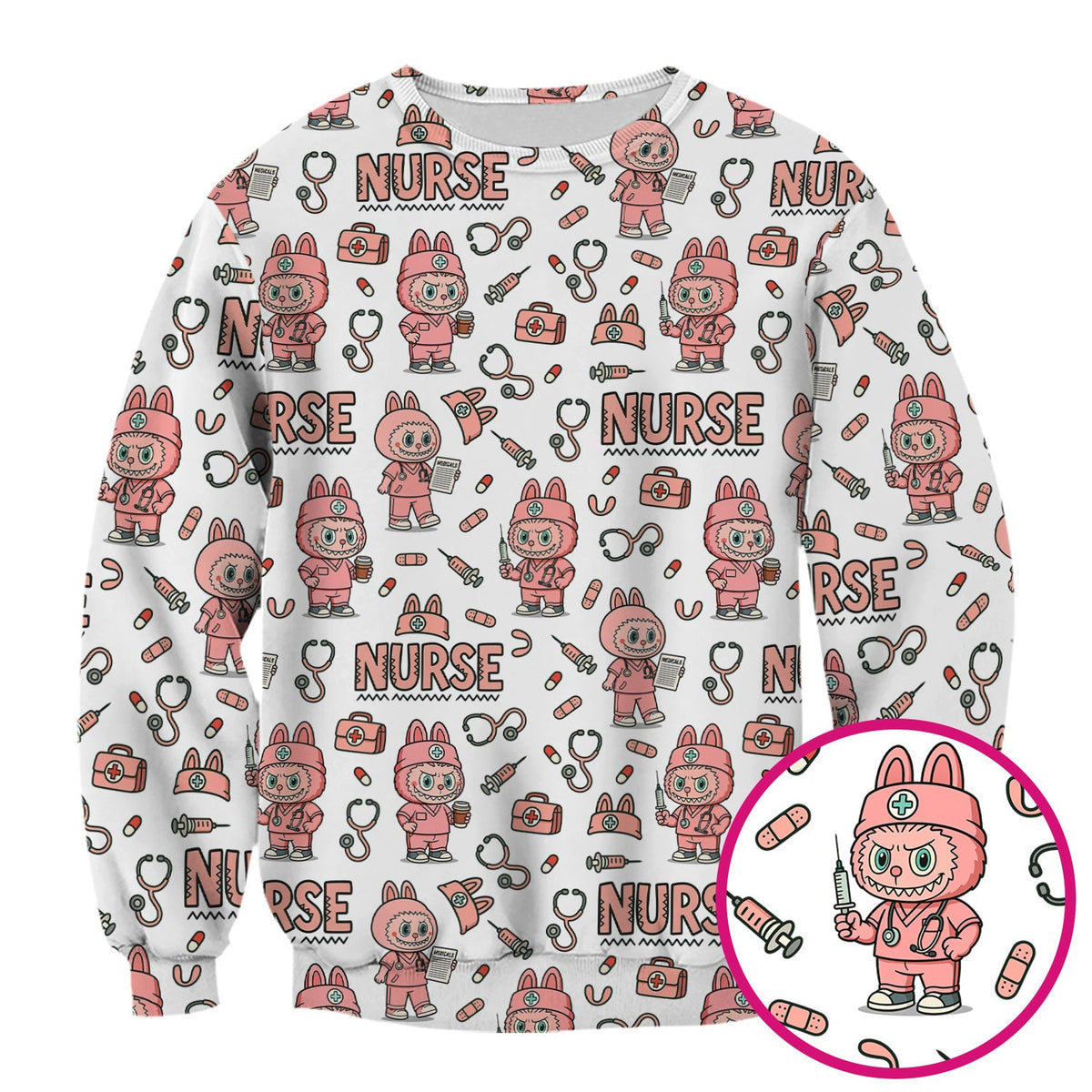 Bunny Cartoon Nurse Scrub Top