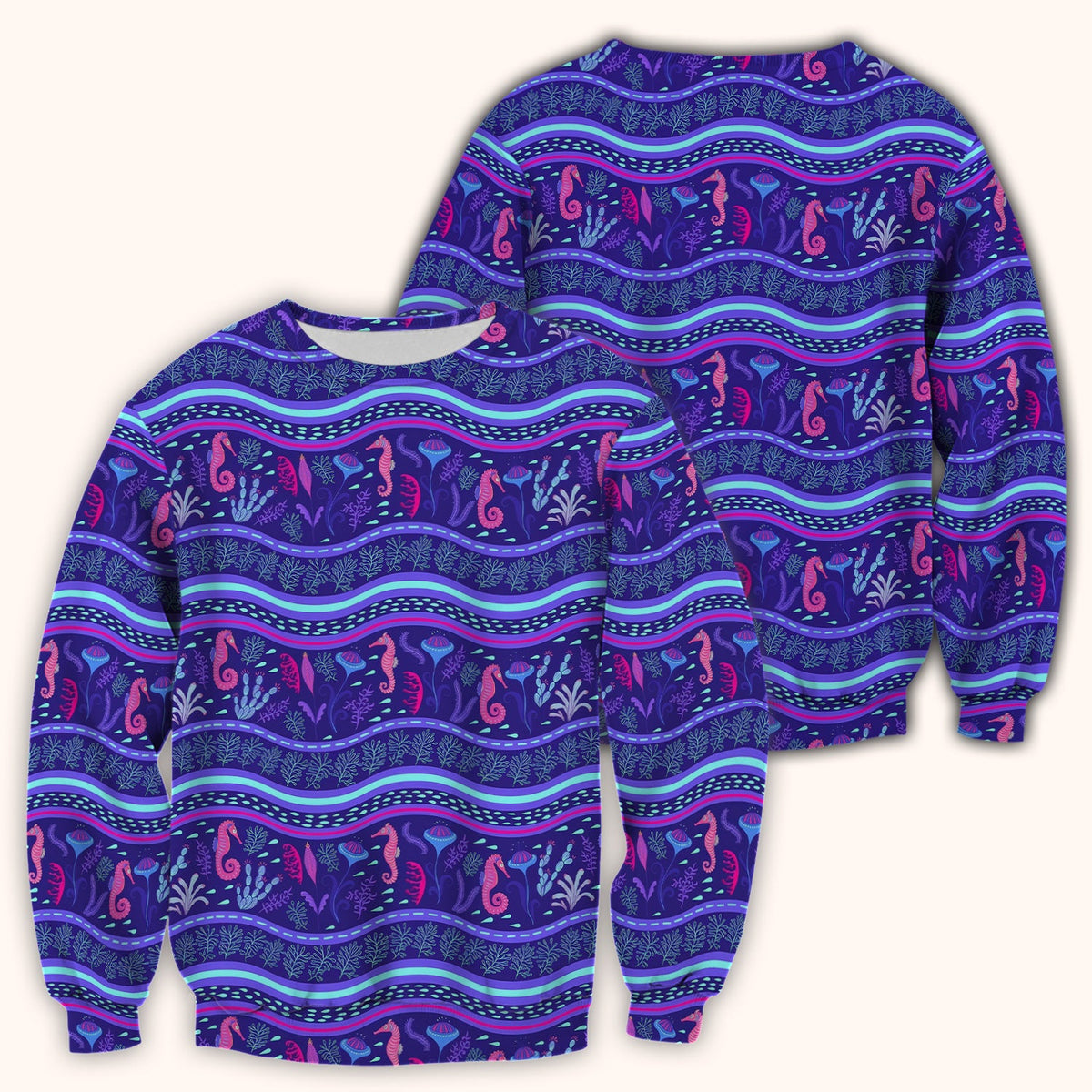 Purple Seahorse Ocean Pattern Nurse Scrub Top