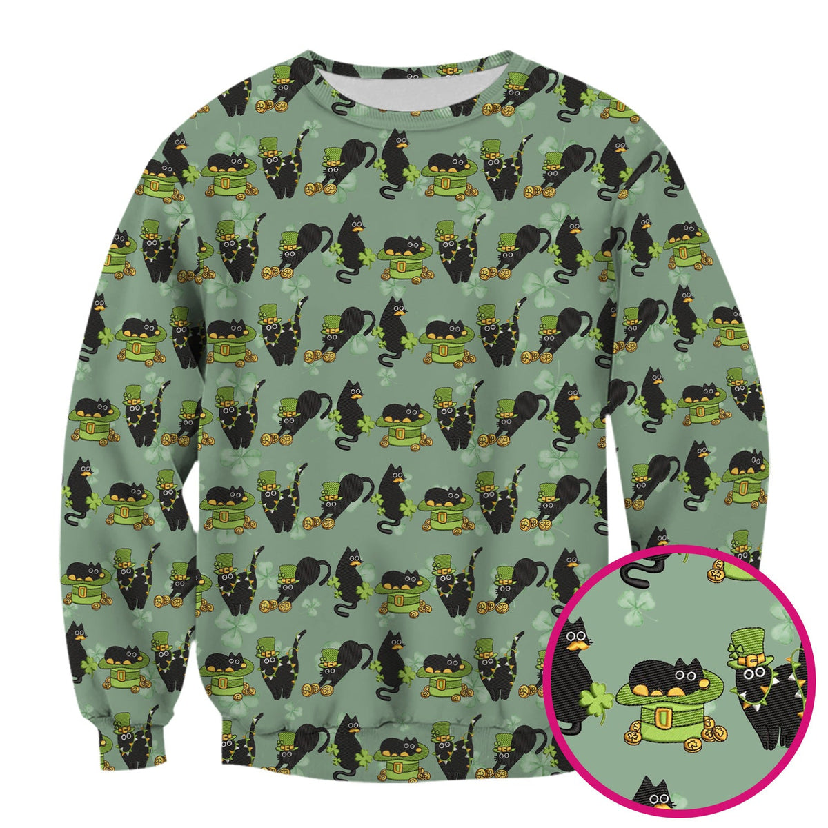 St Patrick Black Cat Clover Nurse Scrub Top
