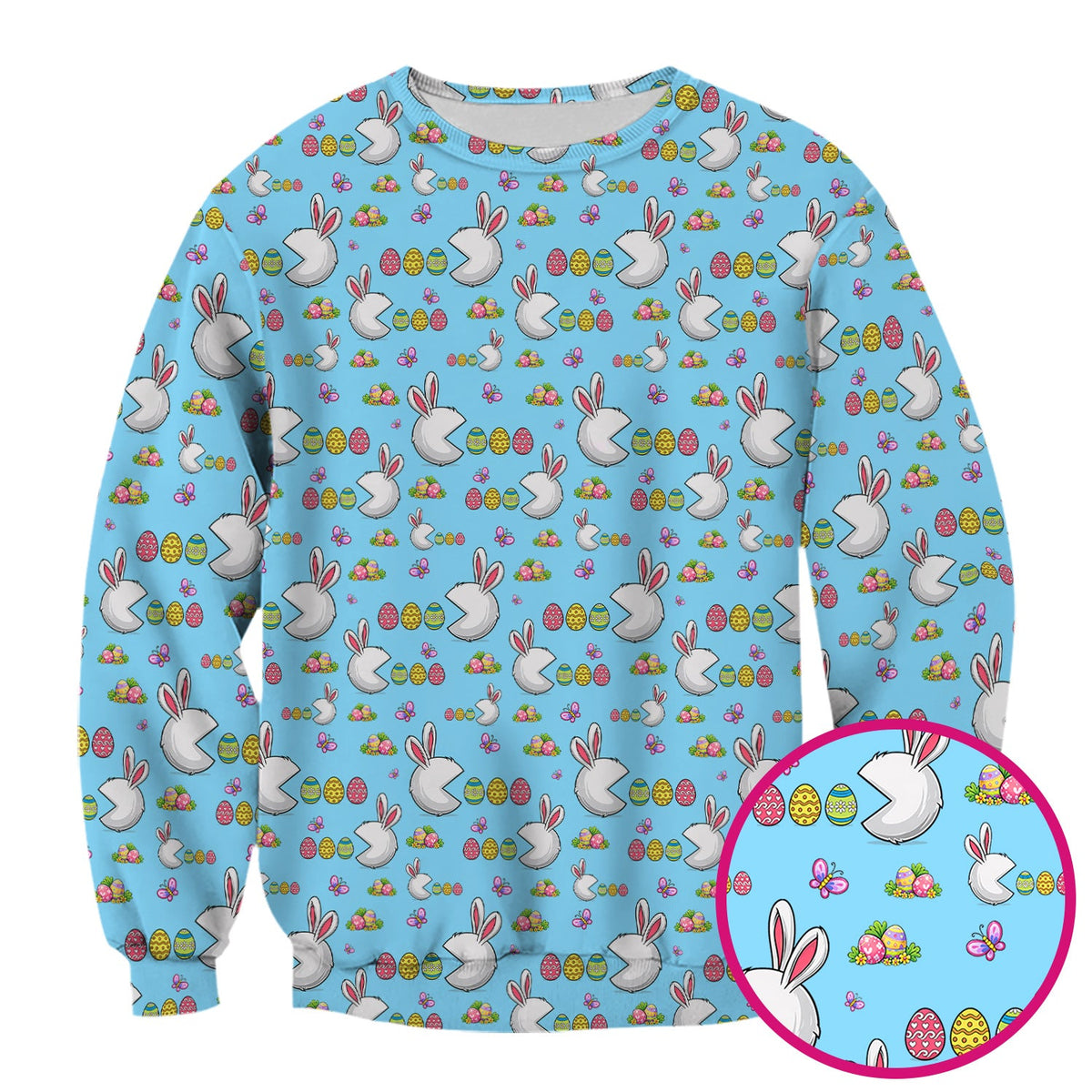 Easter Bunny and Colorful Eggs Print Scrub Top, Breathable Fabrics Nursing Uniform