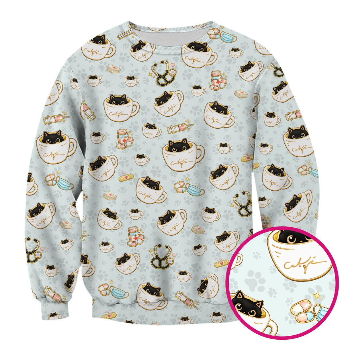 Coffee Cat Nurse Scrub Top