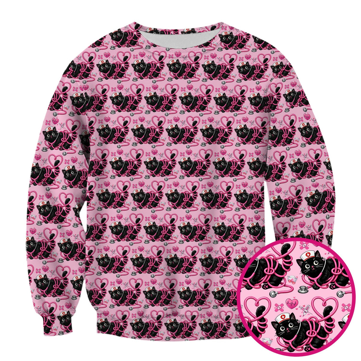 Valentine Cat Nurse Heart Scrub Top