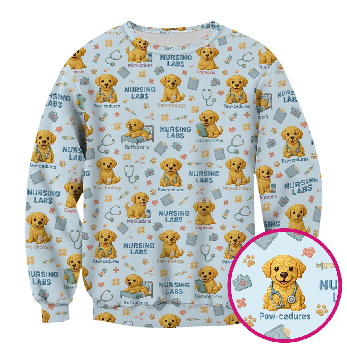 Labrador Nursing Scrub Top, Cute Dog Pattern Nurse Uniform,  Comfortable Scrubs For Nurses