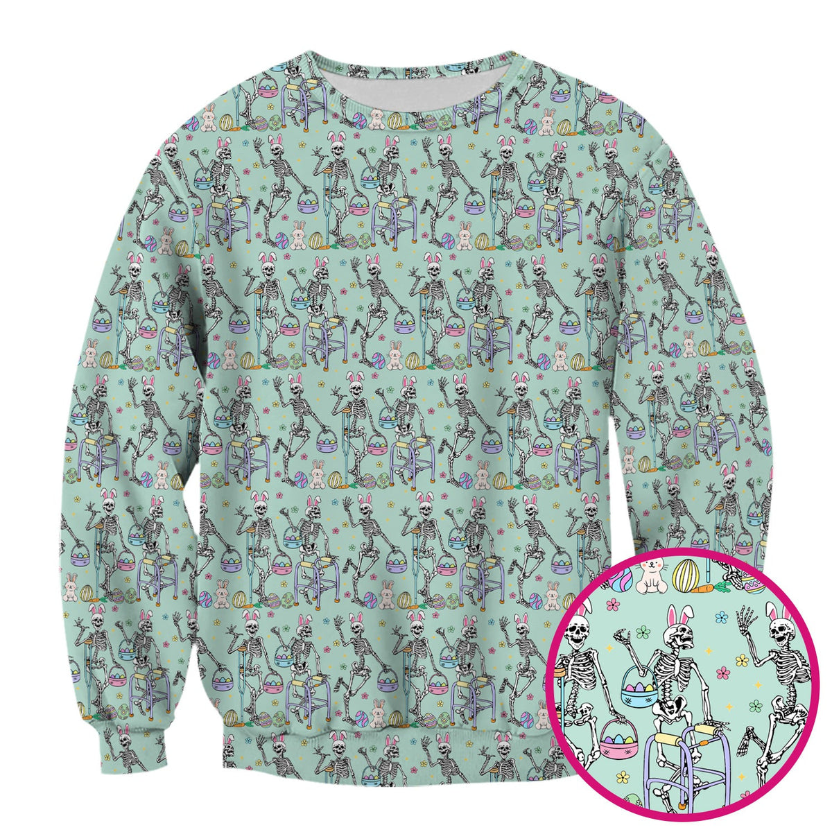 Fun Skeleton Bunny Nurse Scrub Top - Easter Gift