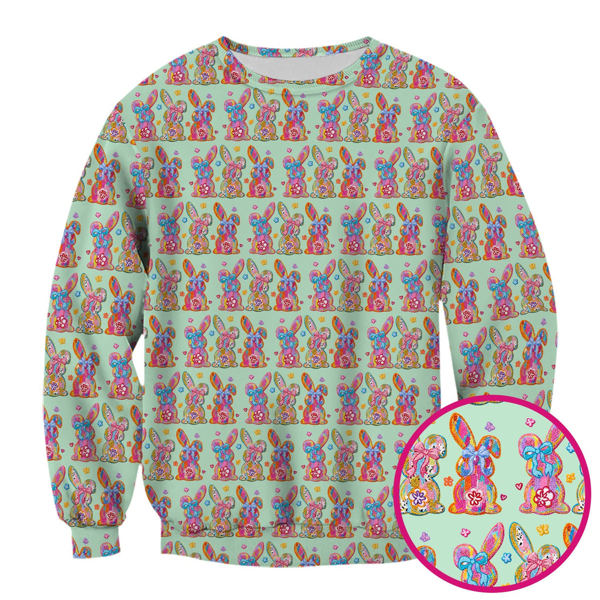 Cute Pastel Bunny Floral Pattern Scrub Top, Comfortable Scrubs for Nurses, Easter