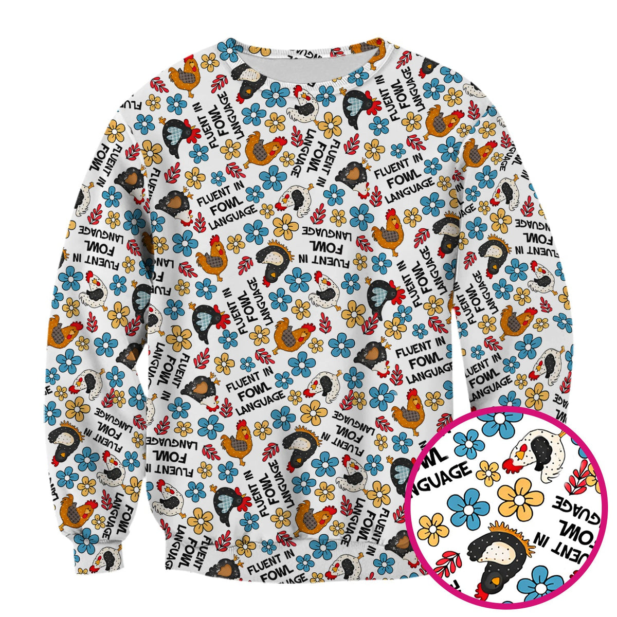 Funny Chicken Fluent in Fowl Language Pattern Scrub Top, Comfortable Scrubs for Nurses