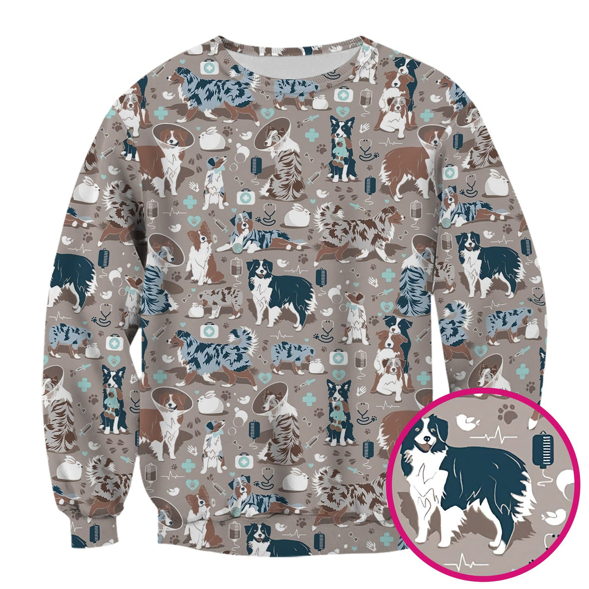 Cute Dog Pattern Veterinary Scrub Top, Breathable Fabrics Nursing Uniform