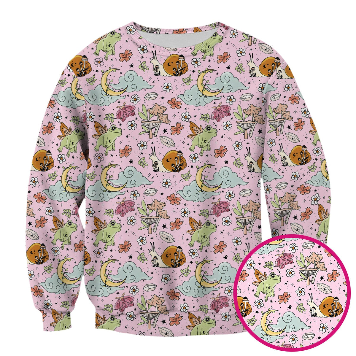 Whimsical Frog Moon Mushroom Nurse Scrub Top