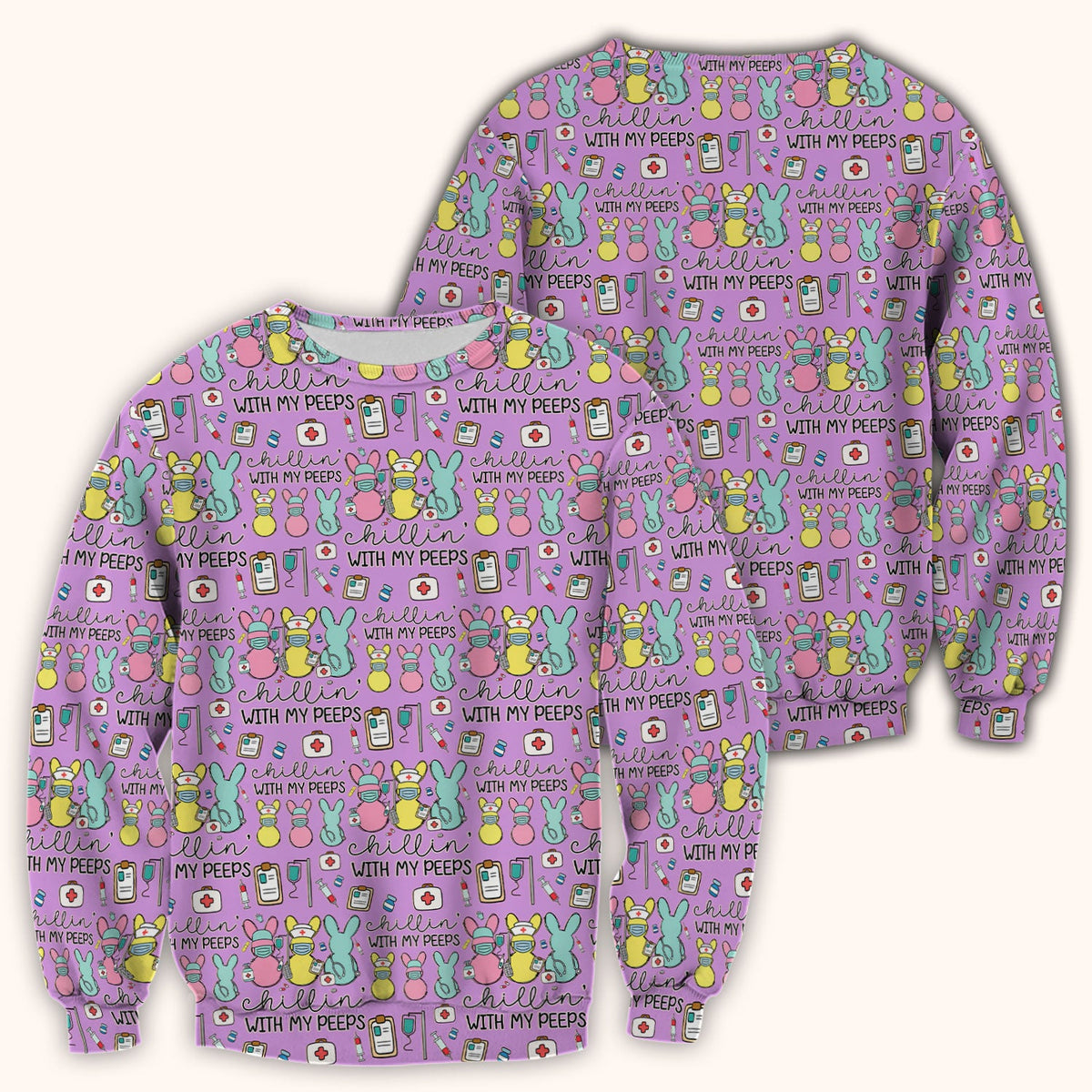 Bunny Nurse Chillin With My Peeps Scrub Top - Easter Gift