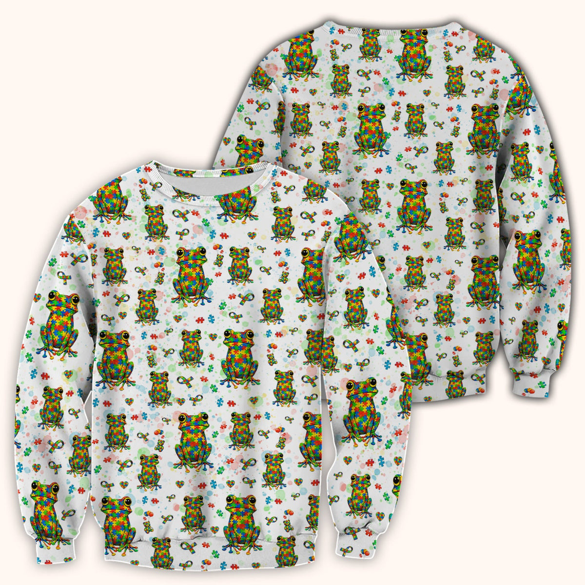 Colorful Autism Puzzle Frog Nurse Scrub Top
