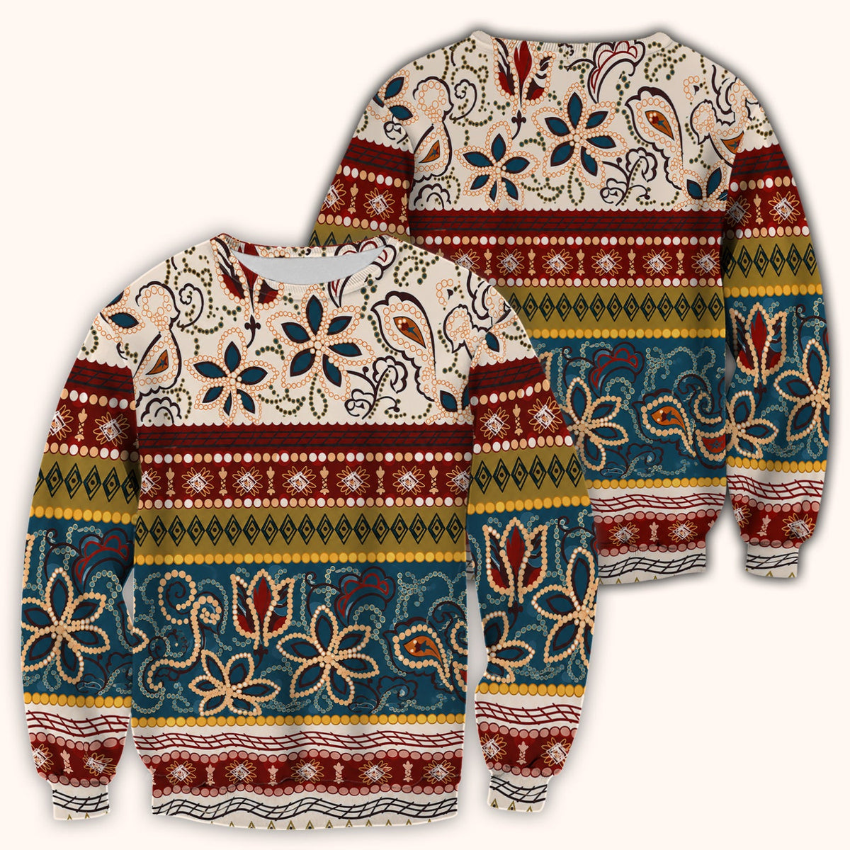 Boho Paisley Floral Stripe Nurse Scrub Top