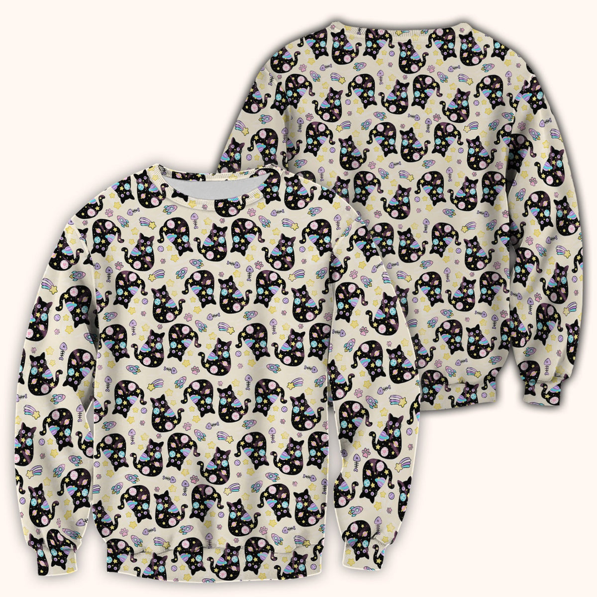Galaxy Black Cat Space Nurse Scrub Top